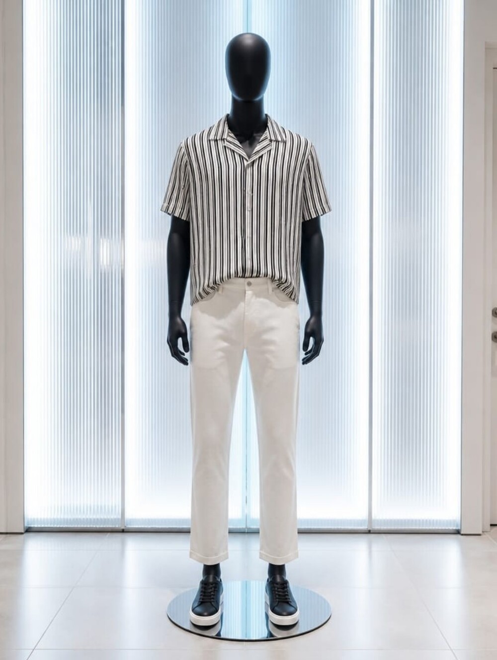 Black & White Vertical Stripe Short-Sleeve Button Shirt